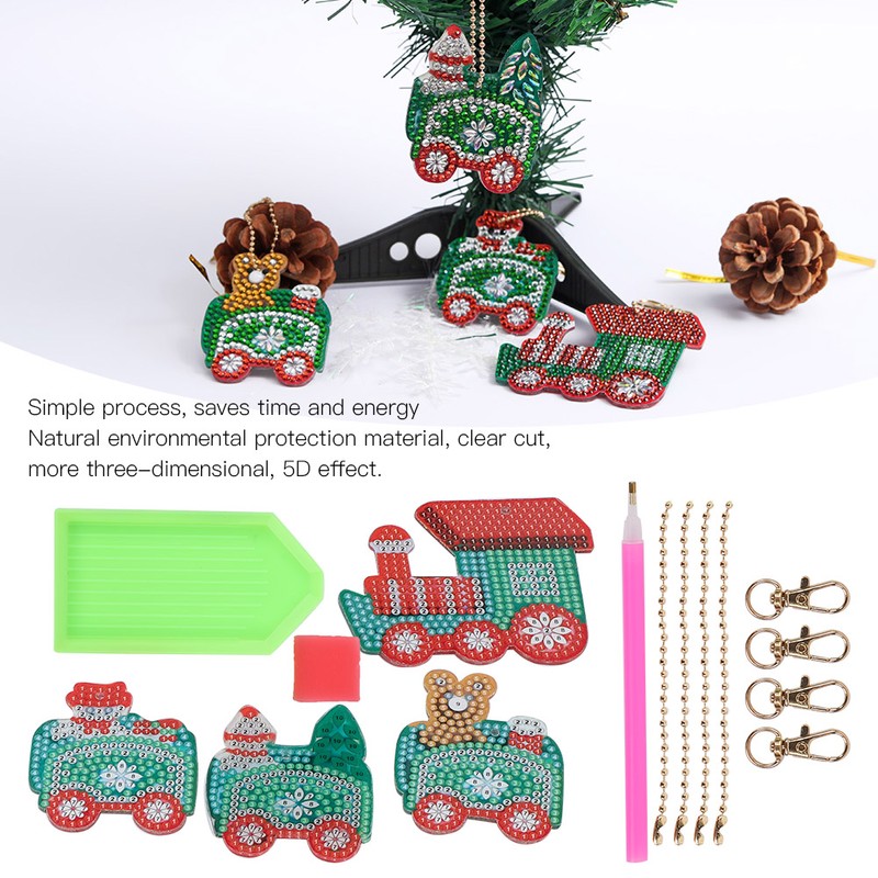 4Pcs Diamond Painting Keychain DIY Luggage Ornaments Art Crafts Christmas