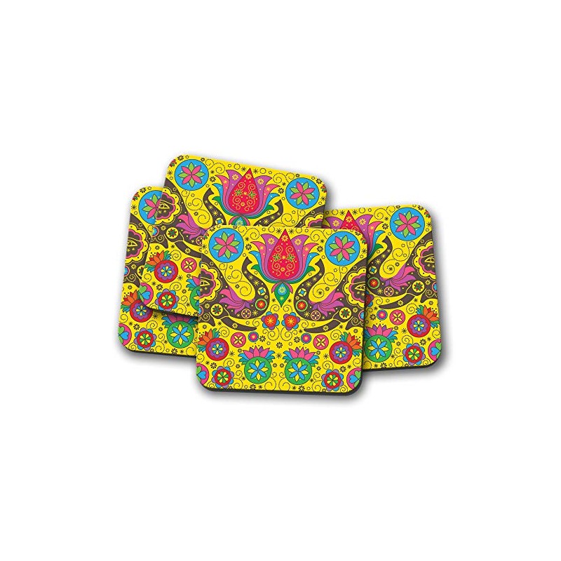 4 Set - Indian Elephant Pattern Coaster - Boho Lotus