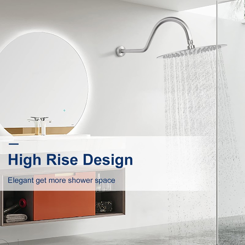 NearMoon Shower Extension Arm with Flange - S Shaped High