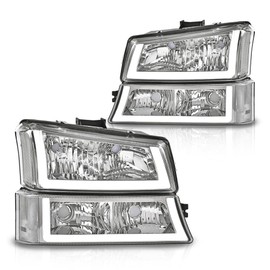 CNNELL LED Bumper Headlight Assembly Compatible with 2003-2006 Chevy Avalanche Silverado 1500 2500 3500 Driver and Passenger Side, Clear lens Chrome Housing Clear Reflector