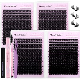 Wendy Lash Clusters Kit Packs: 980Pcs Eyelash Clusters for DIY Lash Extensions Kit, D Curl, 10-18mm Mixed Individual Eyelashes,Cat Eye, Soft, Volume, Fluffy,Bulk Pack(60D/80D/80D/100D)