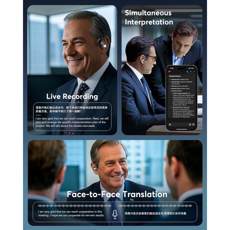 Paekole AI Translator Earbuds Real-Time 144 Languages & Accents, 3-in-1