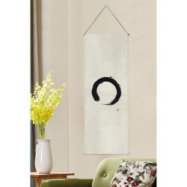 Japanese Tapestry Wall Art Scroll - Feng Shui & Lucky Symbols | W15.7xH47.2", Extra Long Vertical Hanging Decor for Bedroom, Living Room, Office | Zen Design (Enso-Circle) CTT-134
