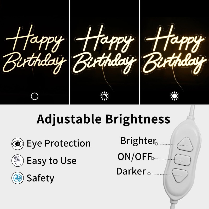 Happy Birthday Neon Sign for Backdrop, LED Happy Birthday Light