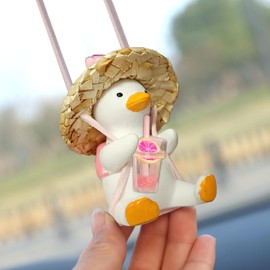 Gmngis Rear View Mirror Hanging Accessories of Swinging Duck Cool Swinging Duck Car Hanging Ornament Pendant Interior Rearview Mirror Decoration (Grapefruit)