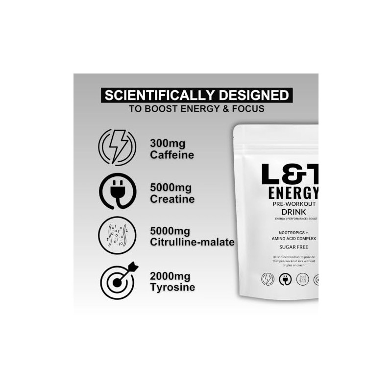 L&T Energy Pre Workout Powder | 13000mg | Caffeine, Creatine,