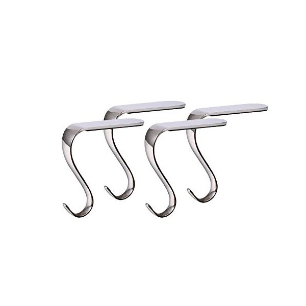 4 Pack Christmas Stocking Holders for Mantel Metal Stockings Hangers Shelf Fireplace Garland Mantle Grips Set Christmas Stockings Hanger Hook Clip for Christmas Party Decoration (Pack of 4 Silver)