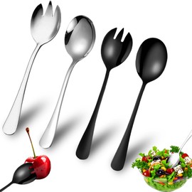 Vimmvid Set of 4 Salad Servers Polished and Salad Servers Stainless Steel Polished Non-Stick Coating Stainless Steel Salad Server Set for Serving Spoons Restaurant, Home, Hotel, Picnic