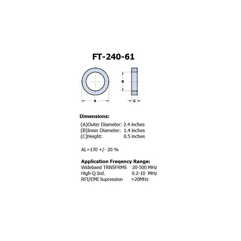 FT-240-61 Ferrite Toroid Core - 61 Material