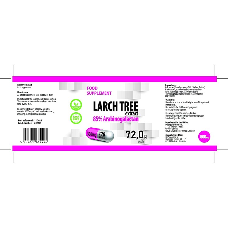 Hepatica Arabinogalactan (Larch Tree Extract) 500 mg 120 Vegan Capsules,