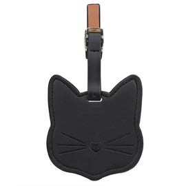 LOYELEY Cat Name Tag, Bag Tag, Luggage Tag, Suitcase Tag, PU Leather, Cute, Lightweight, Flexible, Durable, Easy to Remove, Travel Tag, Anti-Lost, Children's Bag/Suitcase/Sports Bag, General Purpose for Travel, Business Trips, (Black)