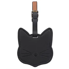 LOYELEY Cat Name Tag, Bag Tag, Luggage Tag, Suitcase Tag, PU Leather, Cute, Lightweight, Flexible, Durable, Easy to Remove, Travel Tag, Anti-Lost, Children's Bag/Suitcase/Sports Bag, General Purpose for Travel, Business Trips, (Black)
