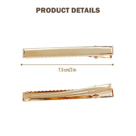 Yoosit 50 Pack Gold Metal Craft DIY Project Plain Blank Duckbill Alliagator Hair Clips Barrettes Hair Salon Styling Sectioning Clips Pins for Women Girls Teens Kids (Gold-7.5cm/3")