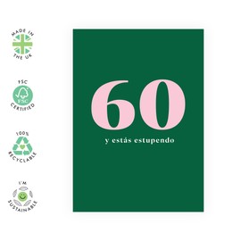 Central 23 de 60 cumpleaños para papá, tío o abuelo. ¡Sesenta y fabuloso! Regalos para hombres. Diseño minimalista y moderno en verde. Incluye pegatinas divertidas.