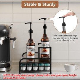 PONEYA Coffee Syrup Rack Organizer, 3-Tier 8 Bottles Syrup Rack with 35 K Cup Storage Basket for Coffee Bar, Countertop Bottle Holder Stand for Wine, Dressing for Kitchen Cafe Station