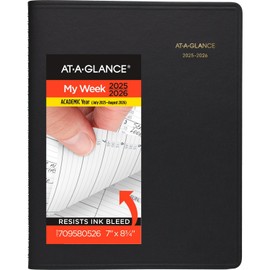 AT-A-GLANCE Planner 2025-2026 Academic, Weekly, Quarter-Hourly Appointment Book, 7" x 8-3/4", Medium, Flexible Cover, Black (7095805)
