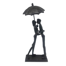 Artgenius Cast Bronze Romantic Couple Sculpture, Lovers Figurine and Statue Metal Love Art Decor (Umbrella Lovers)