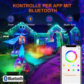 DUSKTEC RGB Spotlight LED Floodlight Indoor Outdoor Floodlight Colourful 30 W Dimmable via App, Smart LED Floodlight Bluetooth with Plug Colour Changing, Outdoor Spotlight with Memory IP66 Waterproof