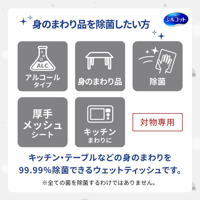 シルコット 99.99% 除菌ウェットティッシュ アルコールタイプ 詰替40枚×3パック(120枚)