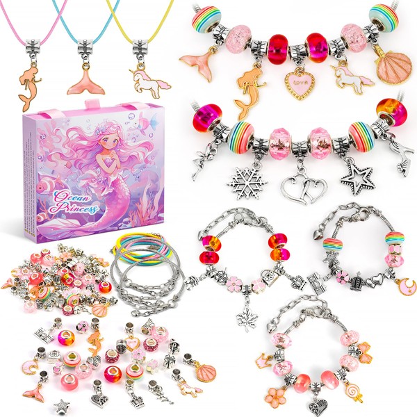 Tomylv Girls Charm Bracelet Making Kit | Arts & Crafts Gifts for Teenage 6 7 8 9 10 11 12 Christmas Birthday Easter Girls Teen Kids | Jewellery Mermaid Gift