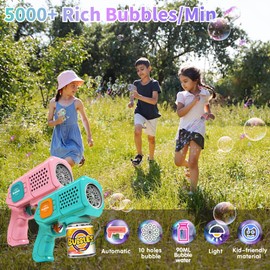 Panacare 2 Packs Bubble Gun,Automatic bubbele Maker with 10 Holes/Lighting,Bubble Maker Toy for Kids/Pets.10000+Rich Bubbles/Min with Bubble Solution.Best Gifts for Birthday/Party/Wedding