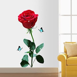 COVPAW® Wall Sticker XXL Roses Red Flowers Wall Sticker Mural Pictures Living Room Bedroom Decoration