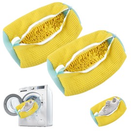 2PCS Shoe Washing Machine Bag, Reusable Laundry Shoe Bag with Zipper Fluffy Fibers, Shoe Cleaning Bag for Washing Machine Washer and Dryer