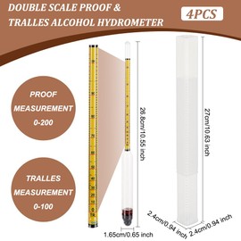 OLYCRAFT 4pcs Glass Hydrometer Alcohol 0-200 Proof and 0-100 Tralle Alcohol Hydrometer Digital Hydrometer Glass Alcohol Measuring Device for Brewing, Lab Supplies