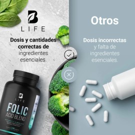 Folic Acid Blend B Life Ácido Fólico 240 Cápsulas Con Espinaca Sin Sabor