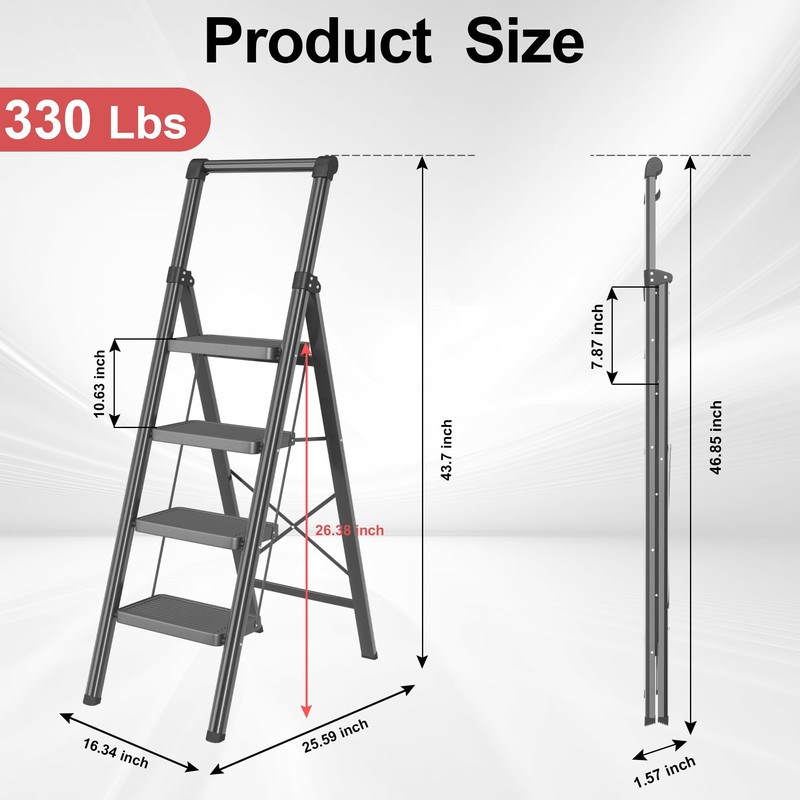 4 Step Ladder, DIAMONDFORGE Folding Step Stool with Wide Anti-Slip