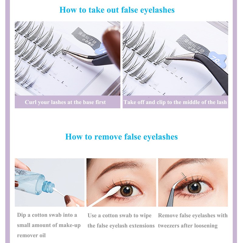 Manga Lashes Natural False Eyelashes Wispy Individual, 3D-C-6~12mm Cluster Lashes