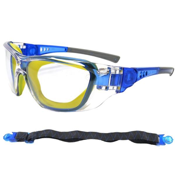 Edz Kidz® Childrens Safety Glasses. Kids protective spectacles. Including a strap to turn them into Goggles. Ideal for school and NERF. CE and UKCA Certified (Blue/Yellow)