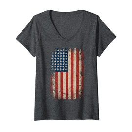 Womens USA American Flag 4th July 4 Red White Blue Stars Stripes V-Neck T-Shirt