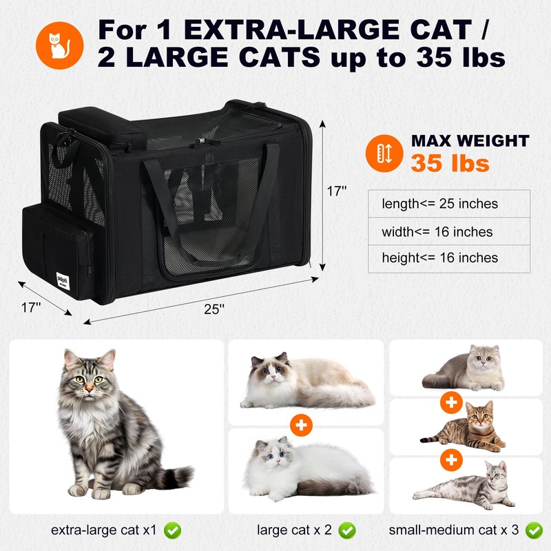 pidipiti 25''(L) x 17''(W) x 17''(H) Extra-Large Expandable cat Carrier