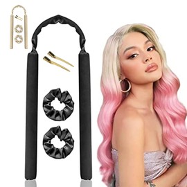 Rizador de Pelo Sin Calor, Tubos Rizadores con Clips y Coleteros, Rodillos de Pelo Para Rizos Durante la Noche, Para Mujeres (Negro, freesize)