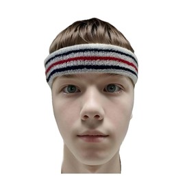 COUVER Tennis Style Premium Quality Athletic Terry Head Sweatband(1 Piece) (Thin White-Navy/Red/Navy, one Size Circumference with thinner Band)