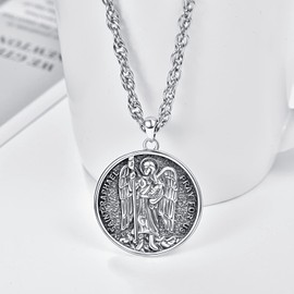 TANGPOET Saint Raphael Necklace 925 Sterling Silver Religious Jewellery Catholic Medal Protection Amulet for Men Women