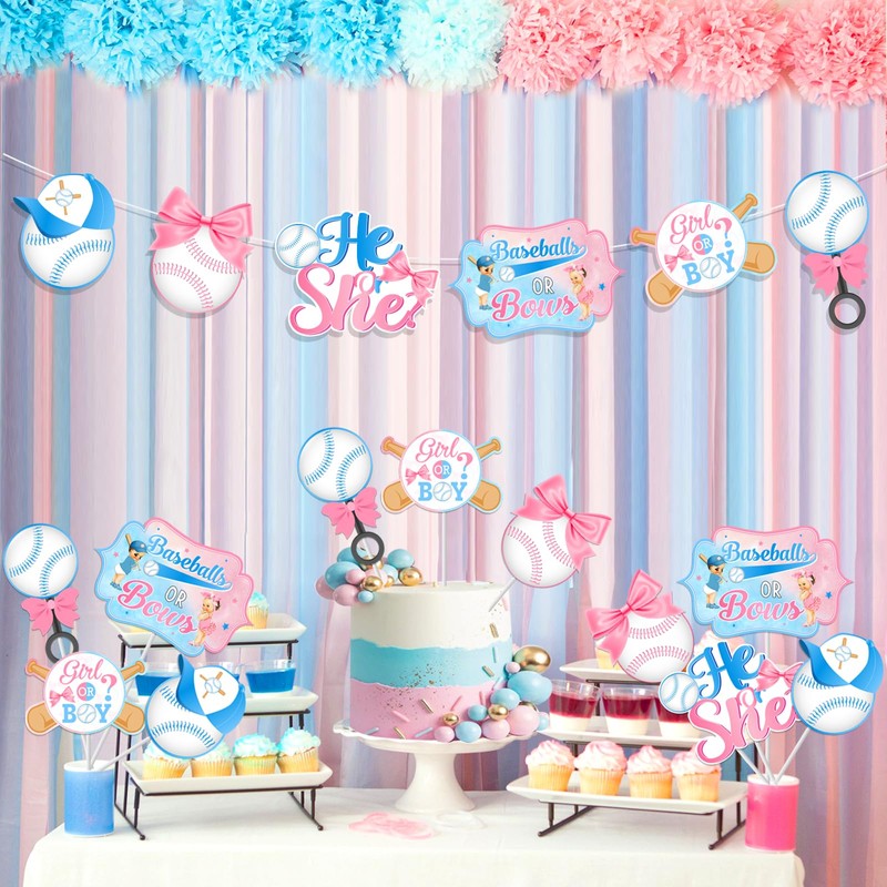 Balterever 24pcs Baseball or Bows Gender Reveal Centerpieces Sticks Baseball