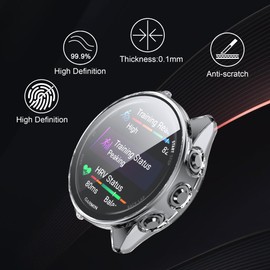 for Gar-min Forerunner 970/570 47mm Case,[2 Pack] Hard PC Case with Tempered Glass Screen Protector,Ultra-Thin Scratch Resistant Cover for Gar-min Forerunner 970-Clear+Black