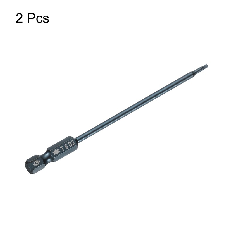 sourcing map 2pcs T6 Torx Screwdriver Bit 1/4" Hex Shank