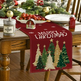 Artoid Mode Red Pine Trees Stars Christmas Table Runner, Seasonal Winter Xmas Kitchen Dining Table Decoration for Home Party Decor 40x180 cm