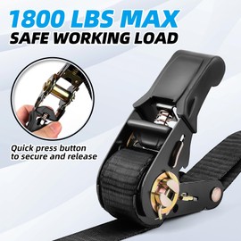 Retractable Ratchet Straps Heavy Duty 4 Pack 15 FT 1800 LB Break Strength Ratchet Tie Down Straps with Safety Lock S Hooks and Soft Loop Tie Down Straps (Black)