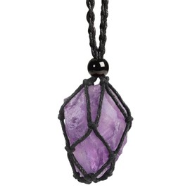 iSTONE Unisex Genuine Natural Gemstone Pendant Necklace Nylon Cord 25 Inch For Men Women (Raw Amethyst)