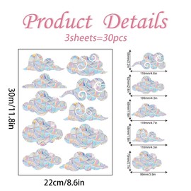 30pcs Rainbow Clouds Window Decals to Prevent Bird Strikes, Anti-Collision Window Stickers,Strike Prevention Window Clings - Rainbow Prism Static Decals for Glass Doors & Windows