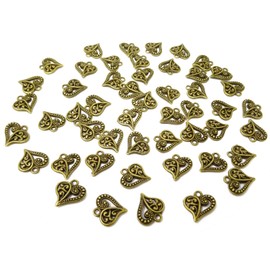 Honbay 50PCS Alloy Antique Love Heart Charms Pendents Valentine's Day Pendant Retro Bead Charms for Keychains, Earrings, Bracelets, Necklaces, Jewelry Making and DIY Crafts