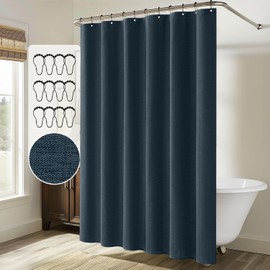 MIULEE Extra Long Linen Shower Curtain 84 Inch Long with 12 Metal Hooks Washable Heavy Fabric Shower Curtain Set Waterproof Thick Cloth Shower Curtain for Bathroom Hotel Bathtub,72 x 84,Navy Blue