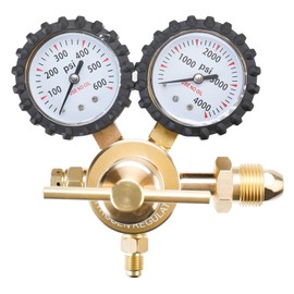 Nitrogen Regulator with Double Gauges 0-600 PSI Delivery Pressure 4000PSI Inlet Pressure CGA580 Thread Fittings, 1/4'' Male Flare Outlet Fitting