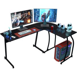 SEGAWE L-Shaped Corner Desk Computer Gaming Desk 58" Modern Home Office PC Table Black