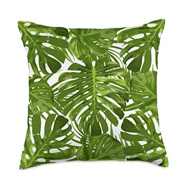 Monstera Deliciosa Leaves Botanical Tropical Plant Monstera Throw Pillow