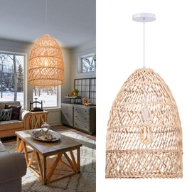 Arturesthome Natural Rattan Pendant Light, Woven Lantern Chandelier Pendant Lamp Shade, Hanging Ceiling Light, Handmade Lampshade for Kitchen Island Hallway Foyer